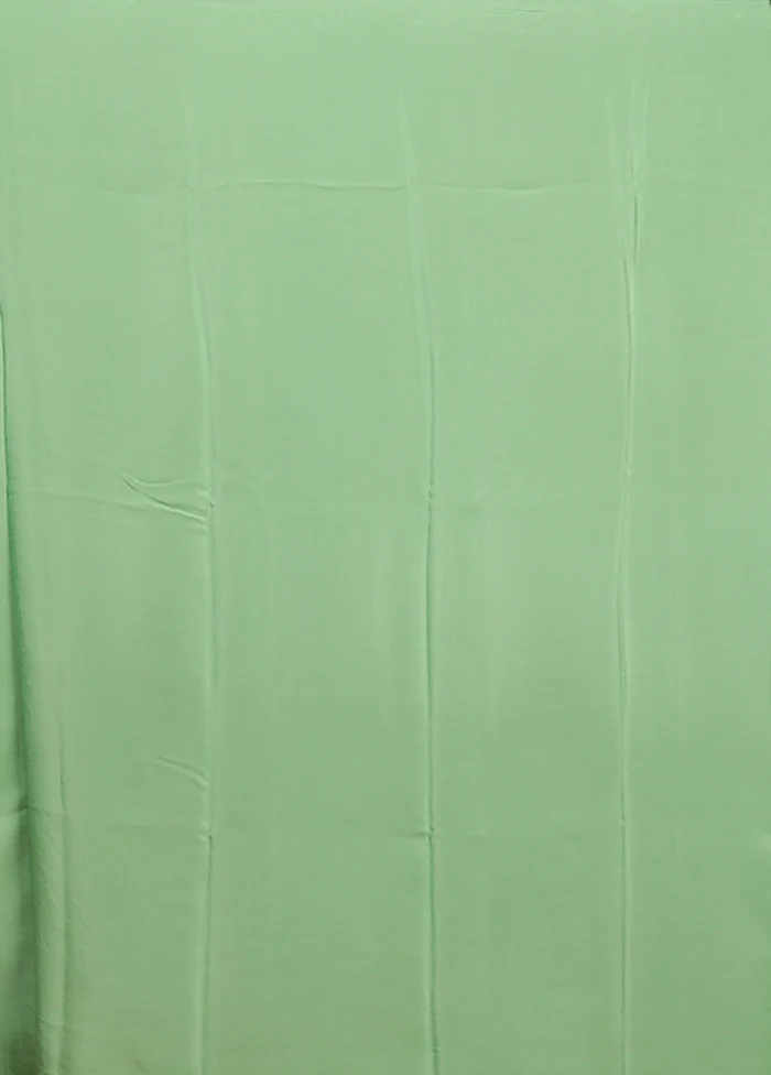 Green Handloom Chiffon Pure Silk Saree With Blouse Piece - Image 5