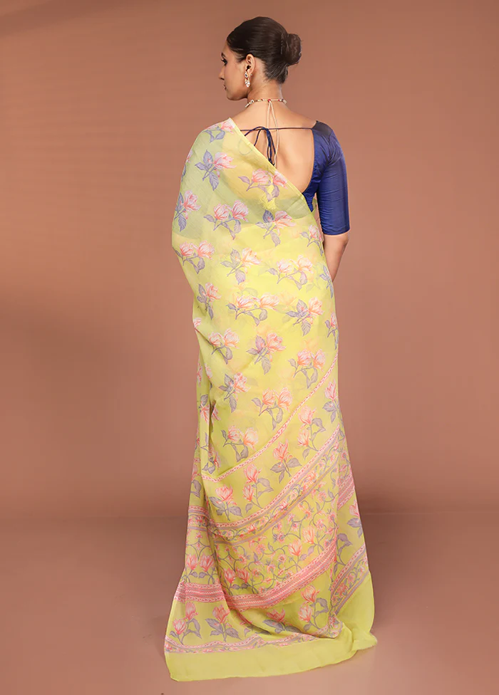 Green Handloom Chiffon Pure Silk Saree With Blouse Piece - Image 3