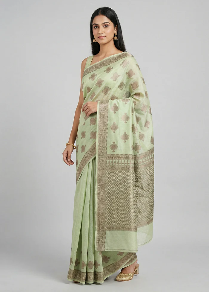 Green Handloom Dupion Pure Silk Saree With Blouse Piece
