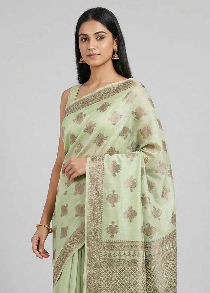 Green Handloom Dupion Pure Silk Saree With Blouse Piece - Image 2