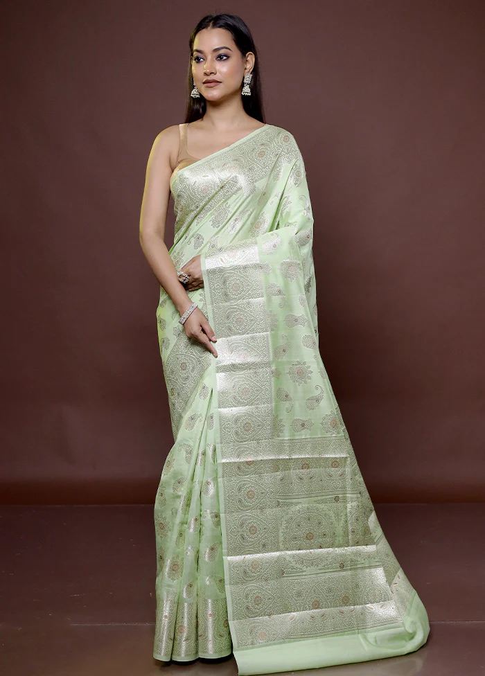 Green Handloom Dupion Pure Silk Saree With Blouse Piece - Image 2