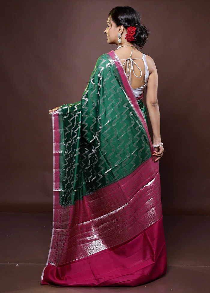 Green Handloom Dupion Pure Silk Saree With Blouse Piece - Image 3