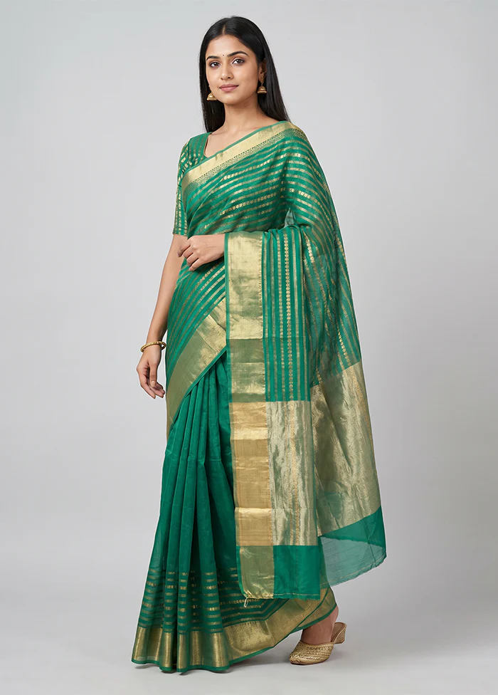 Green Handloom Dupion Silk Saree With Blouse Piece