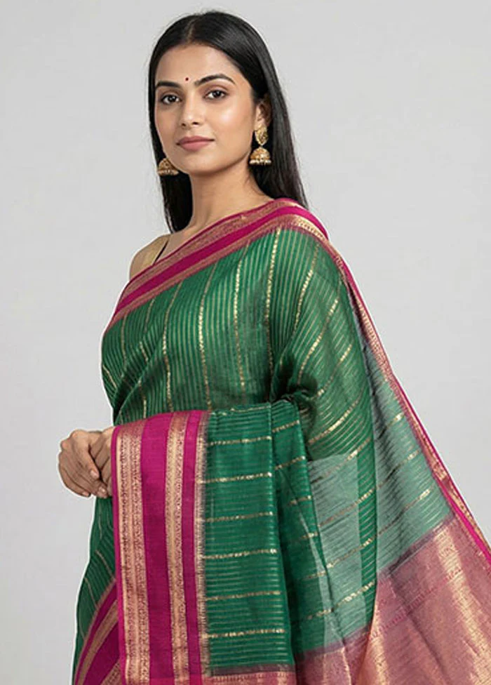 Green Handloom Dupion Pure Silk Saree With Blouse Piece - Image 2