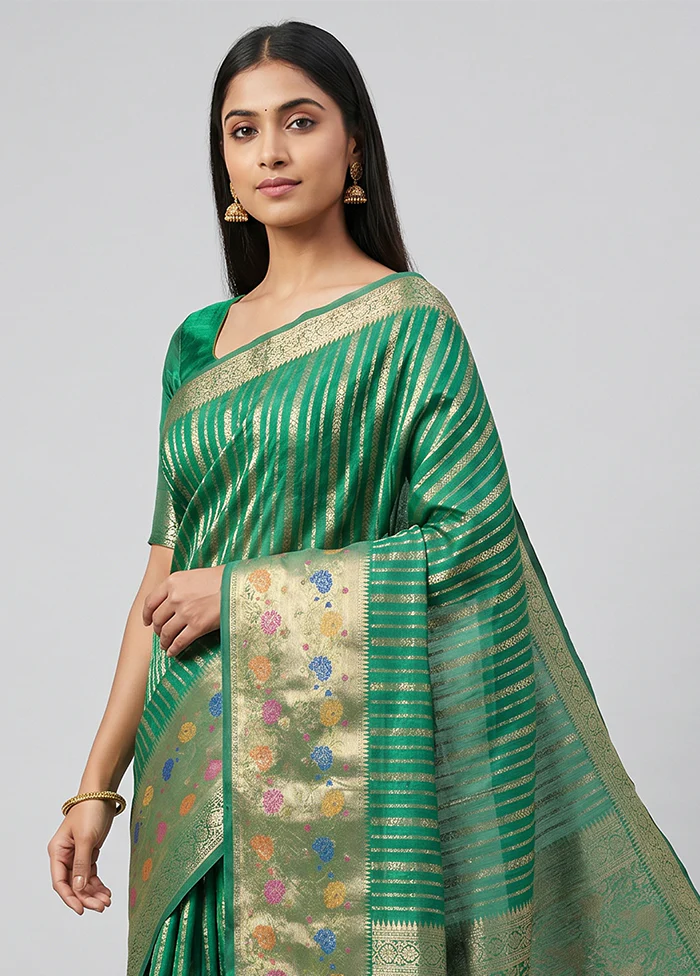 Green Handloom Dupion Pure Silk Saree With Blouse Piece - Image 2