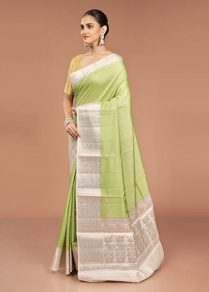 Green Handloom Dupion Pure Silk Saree With Blouse Piece - Image 4