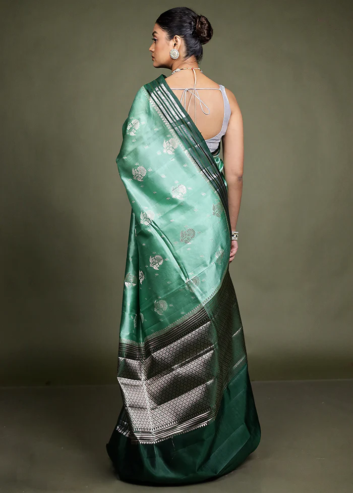 Green Handloom Dupion Pure Silk Saree With Blouse Piece - Image 3