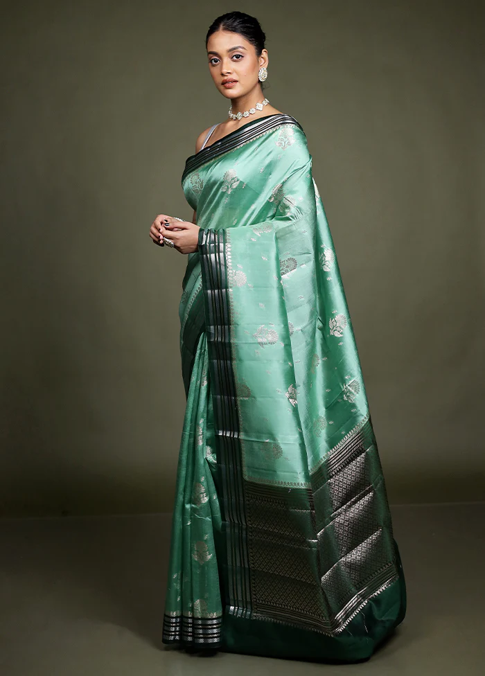 Green Handloom Dupion Pure Silk Saree With Blouse Piece - Image 4