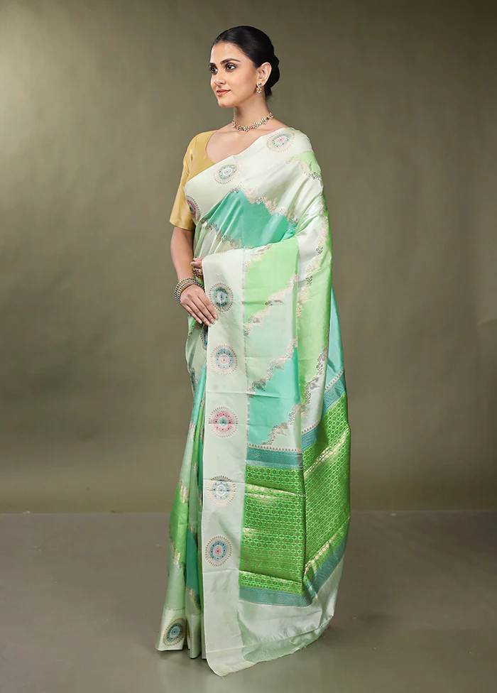 Green Handloom Dupion Pure Silk Saree With Blouse Piece - Image 4