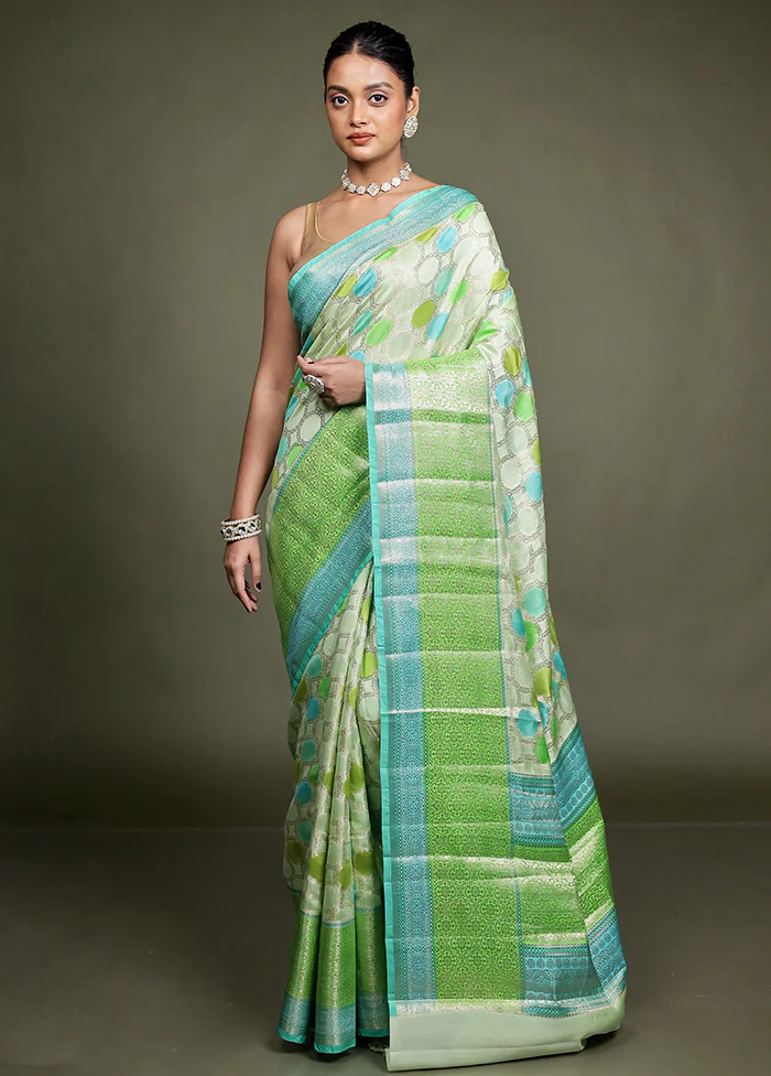 Green Handloom Dupion Pure Silk Saree With Blouse Piece - Image 2