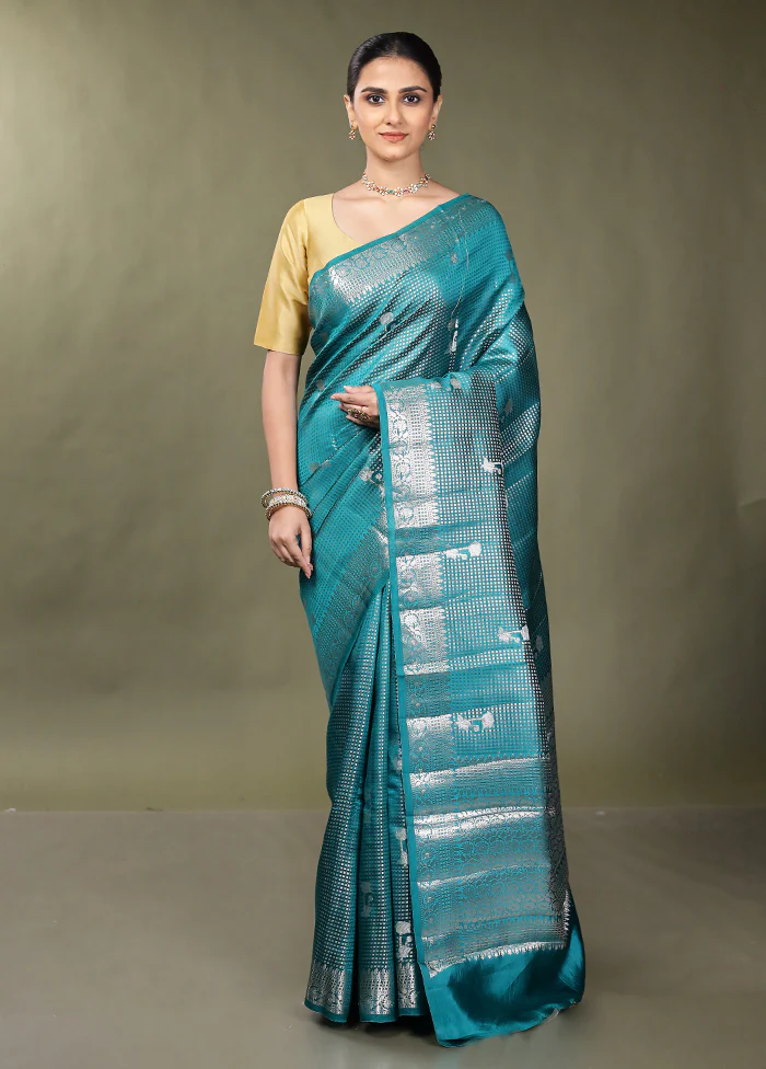 Green Handloom Dupion Pure Silk Saree With Blouse Piece - Image 2