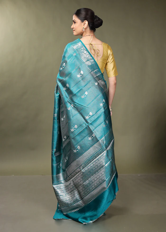 Green Handloom Dupion Pure Silk Saree With Blouse Piece - Image 3