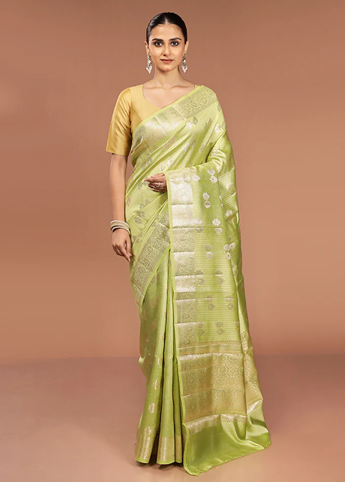 Green Handloom Dupion Pure Silk Saree With Blouse Piece - Image 2