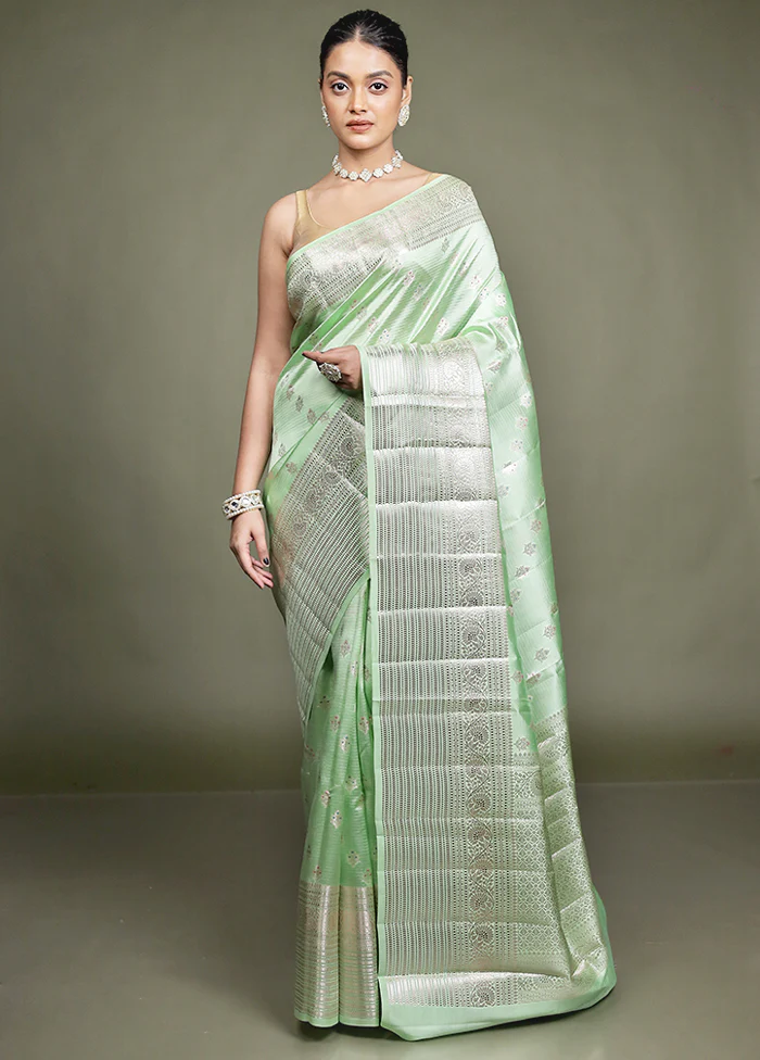 Green Handloom Dupion Pure Silk Saree With Blouse Piece - Image 2
