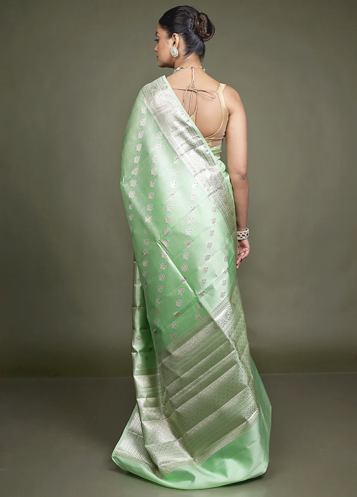 Green Handloom Dupion Pure Silk Saree With Blouse Piece - Image 3