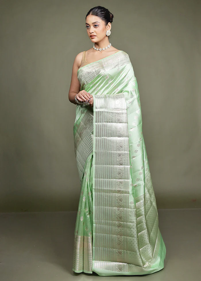 Green Handloom Dupion Pure Silk Saree With Blouse Piece - Image 4