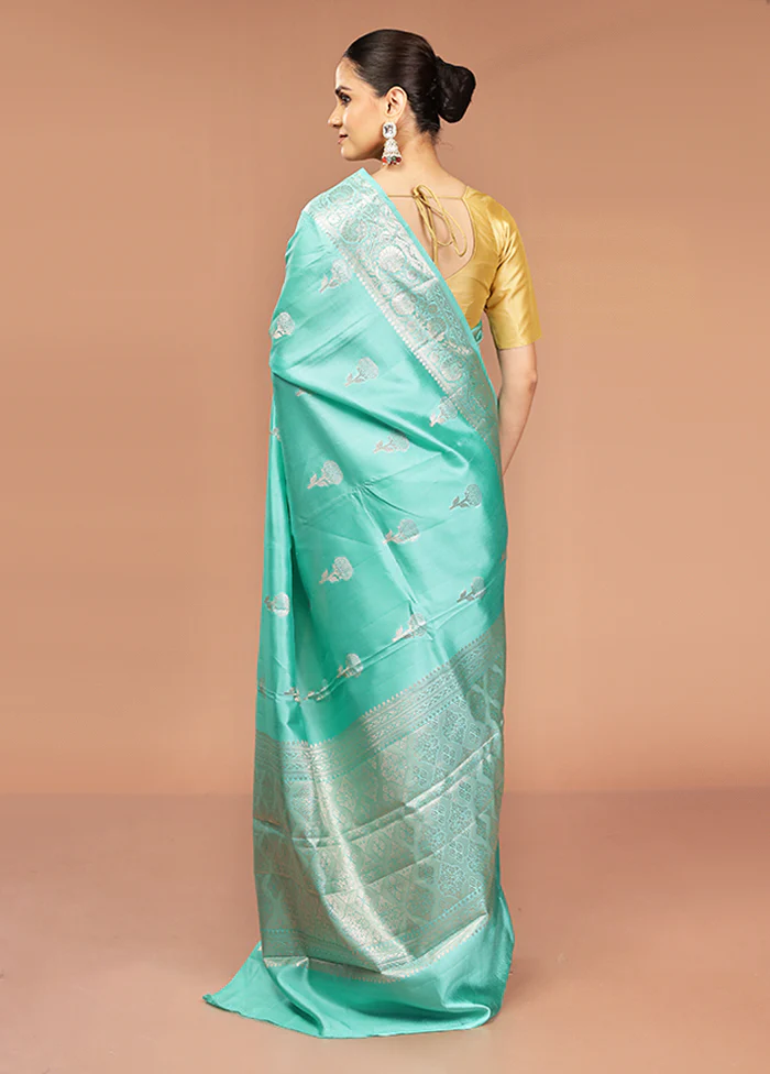 Green Handloom Dupion Pure Silk Saree With Blouse Piece - Image 3