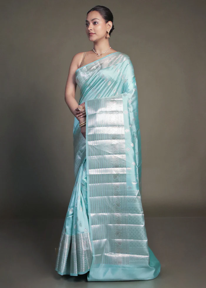 Green Handloom Dupion Pure Silk Saree With Blouse Piece - Image 4