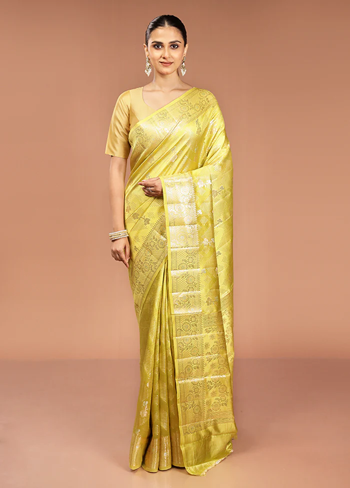 Yellow Handloom Dupion Pure Silk Saree With Blouse Piece - Image 2