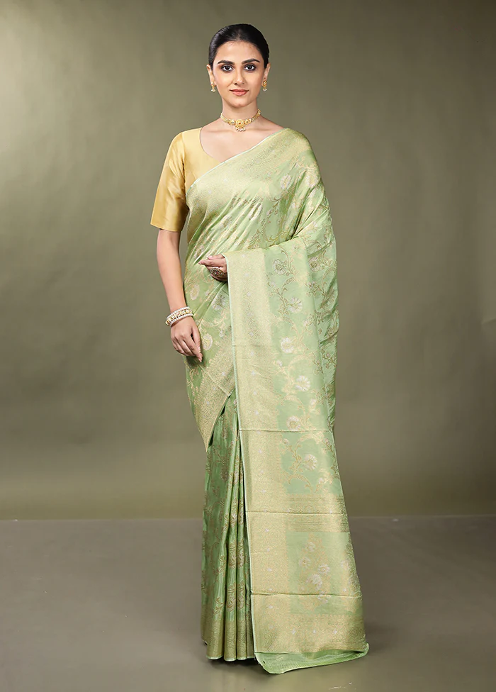 Green Handloom Dupion Pure Silk Saree With Blouse Piece - Image 2