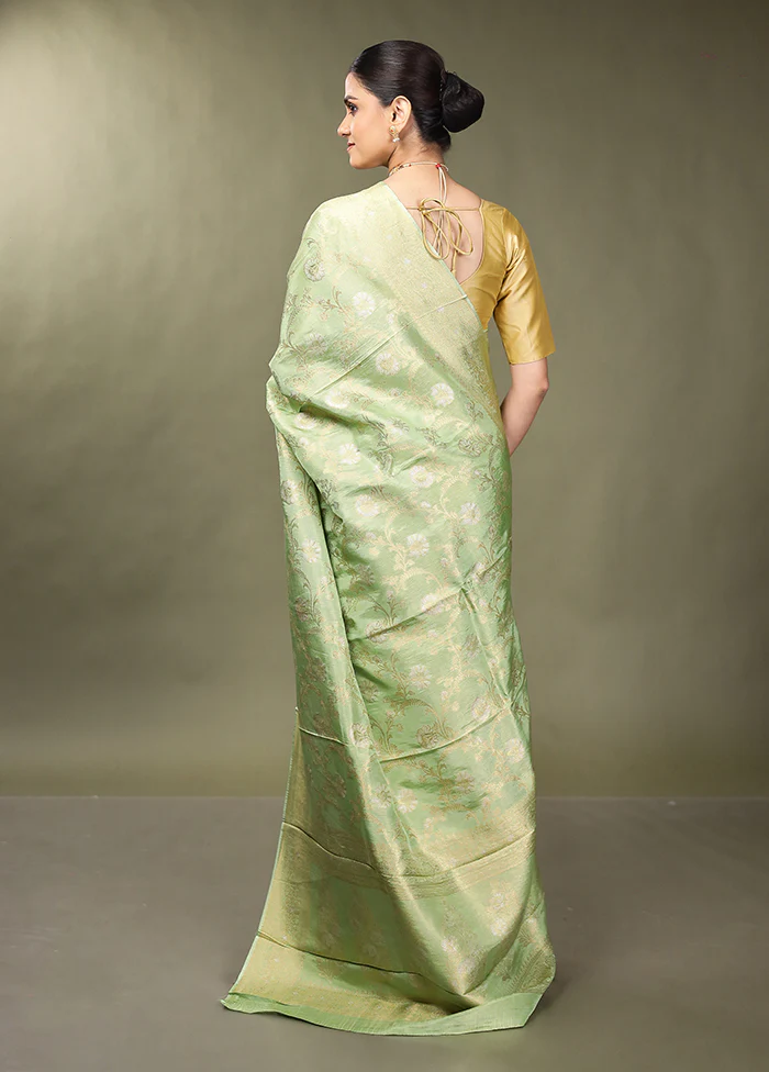 Green Handloom Dupion Pure Silk Saree With Blouse Piece - Image 3