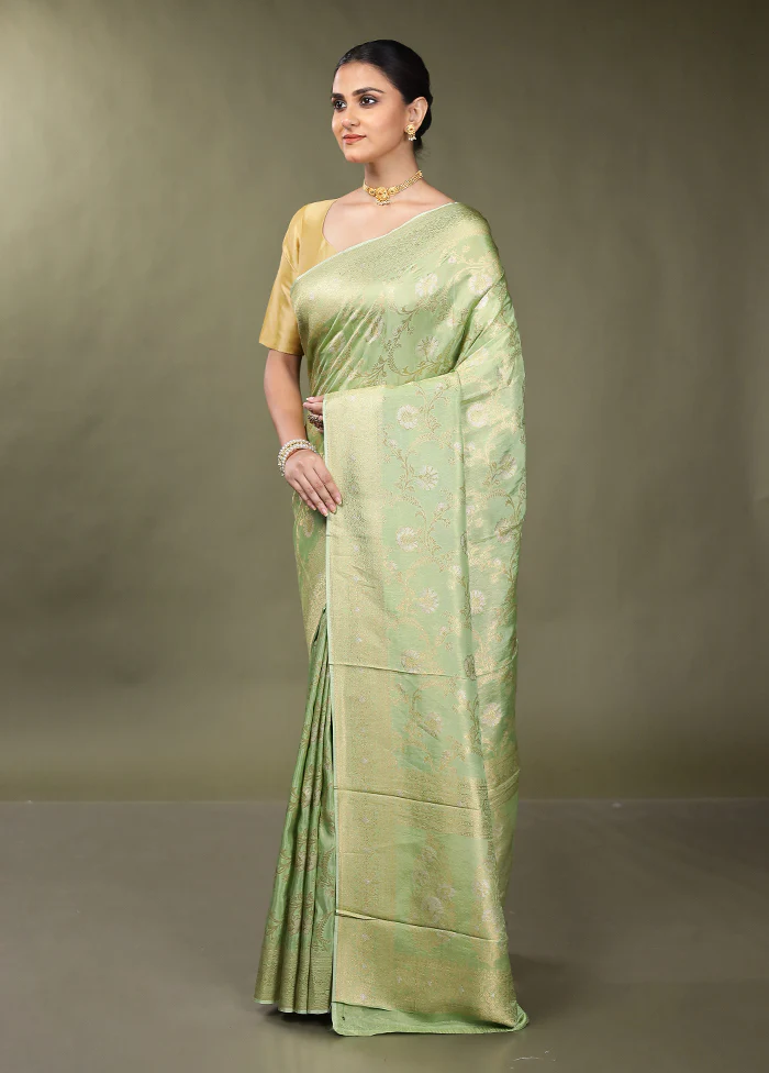 Green Handloom Dupion Pure Silk Saree With Blouse Piece - Image 4