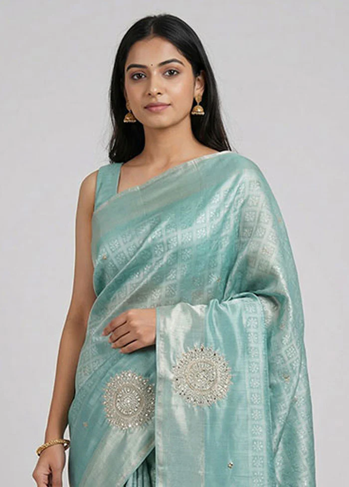 Green Handloom Dupion Pure Silk Saree With Blouse Piece - Image 2