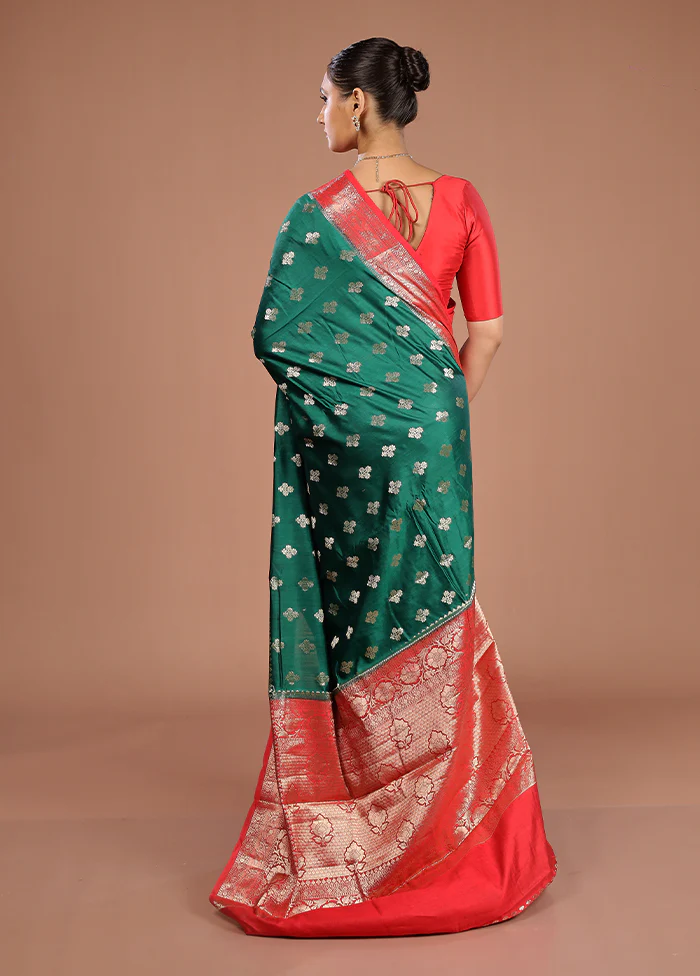 Green Handloom Dupion Pure Silk Saree With Blouse Piece - Image 3