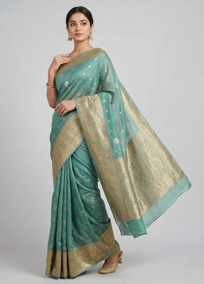 Green Handloom Dupion Pure Silk Saree With Blouse Piece