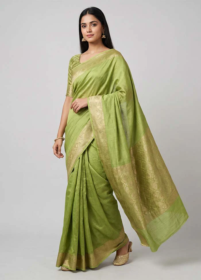 Green Handloom Dupion Pure Silk Saree With Blouse Piece