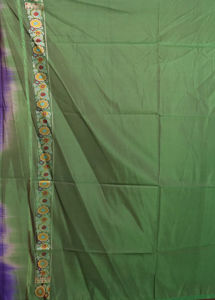 Green Handloom Jamewar Pure Silk Saree With Blouse Piece - Image 5