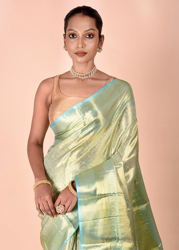 Green Handloom Kanchipuram Pure Silk Saree With Blouse Piece