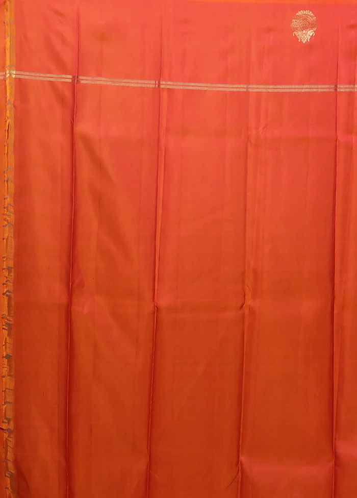 Green Handloom Kanjivaram Pure Silk Saree With Blouse Piece - Image 5