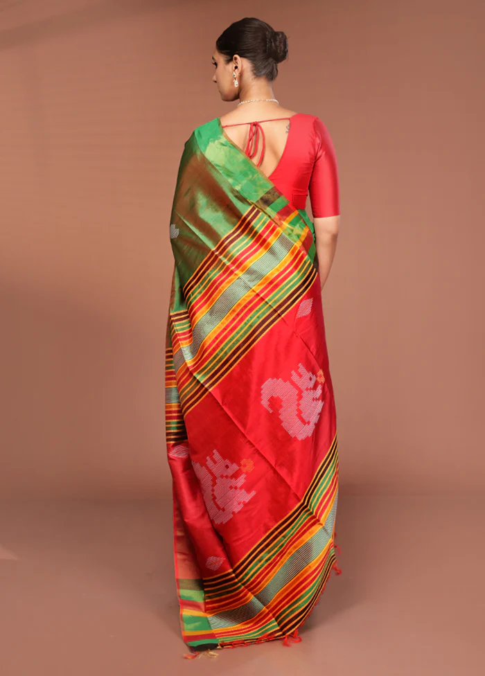 Green Handloom Kalakshetra Pure Silk Saree With Blouse Piece - Image 3