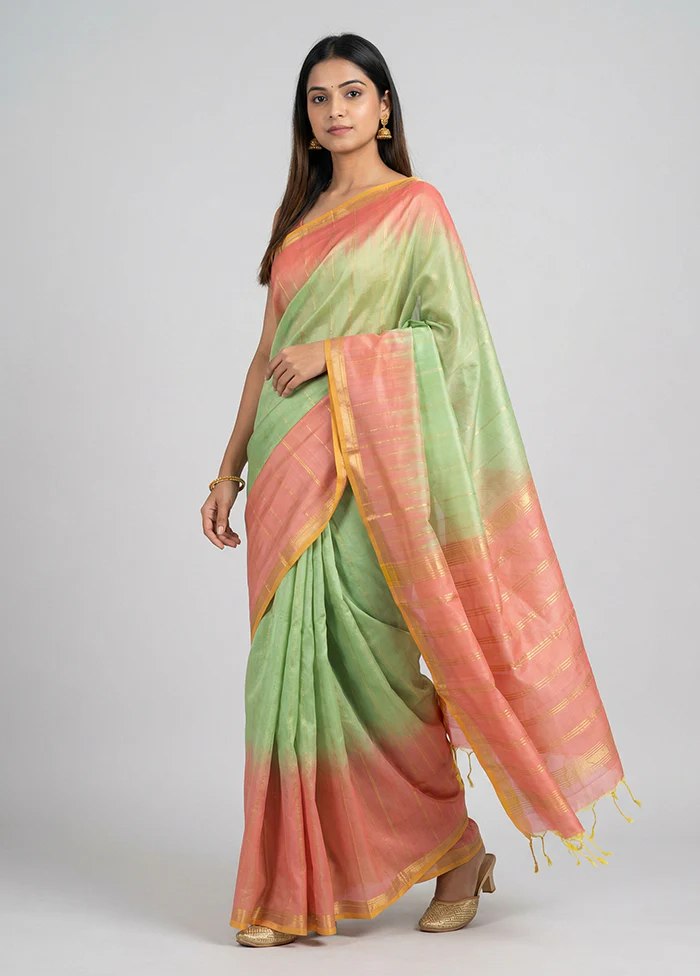 Green Handloom Kanjivaram Pure Silk Saree With Blouse Piece
