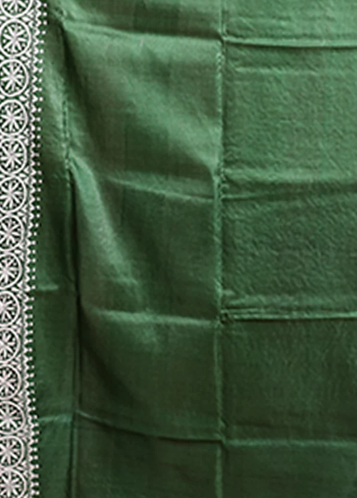 Purple Handloom Kantha Stitch Pure Silk Saree With Blouse Piece - Image 5