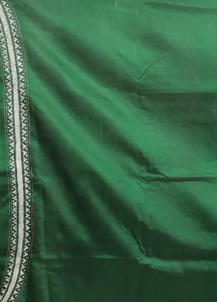 Green Handloom Kantha Stitch Pure Silk Saree With Blouse Piece - Image 5