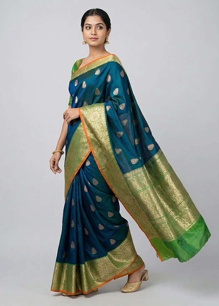 Green Handloom Katan Pure Silk Saree With Blouse Piece