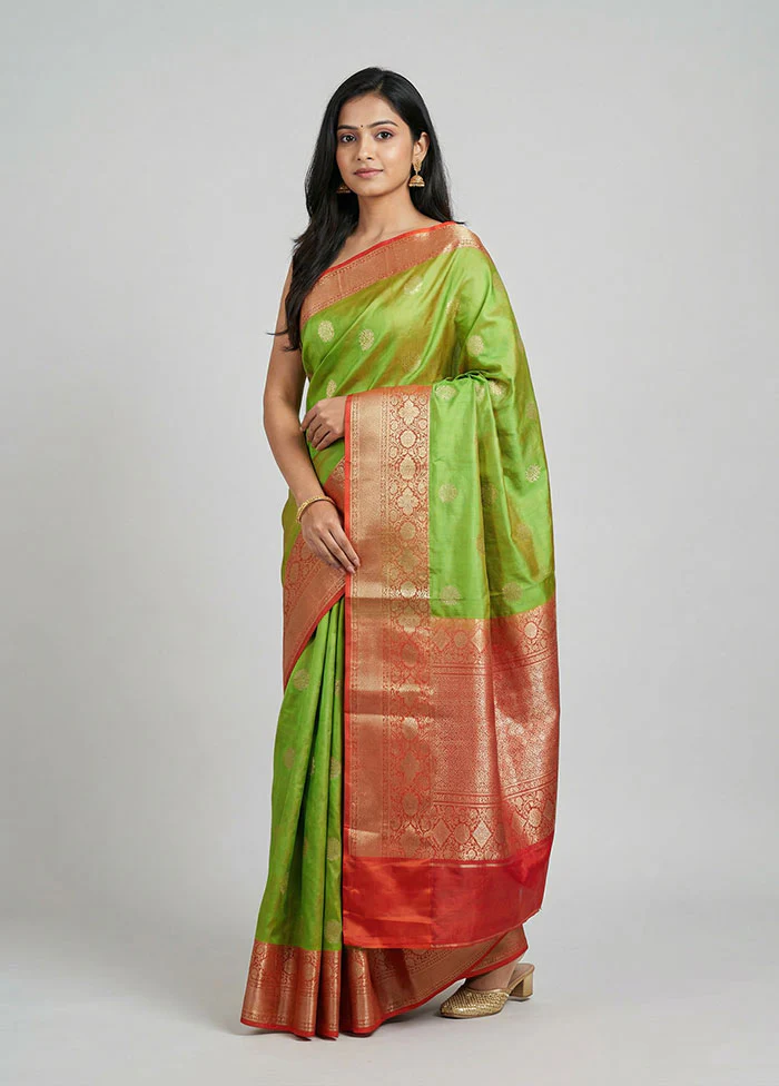 Green Handloom Katan Pure Silk Saree With Blouse Piece