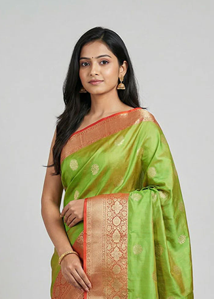 Green Handloom Katan Pure Silk Saree With Blouse Piece - Image 2