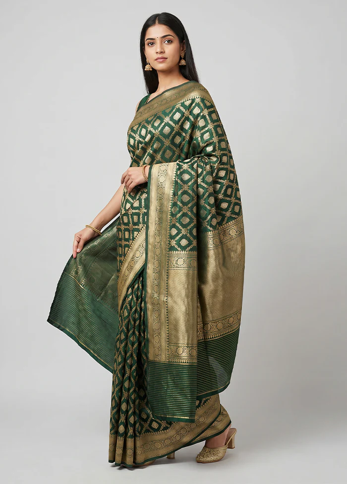 Green Handloom Katan Pure Silk Saree With Blouse Piece