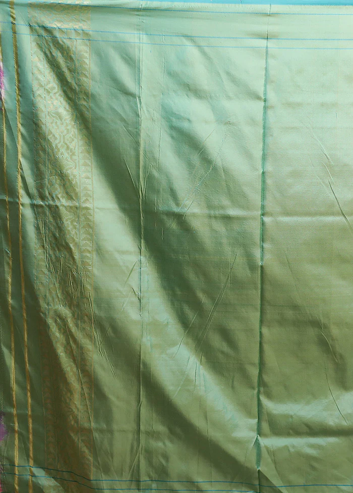 Green Handloom Katan Pure Silk Saree With Blouse Piece - Image 5
