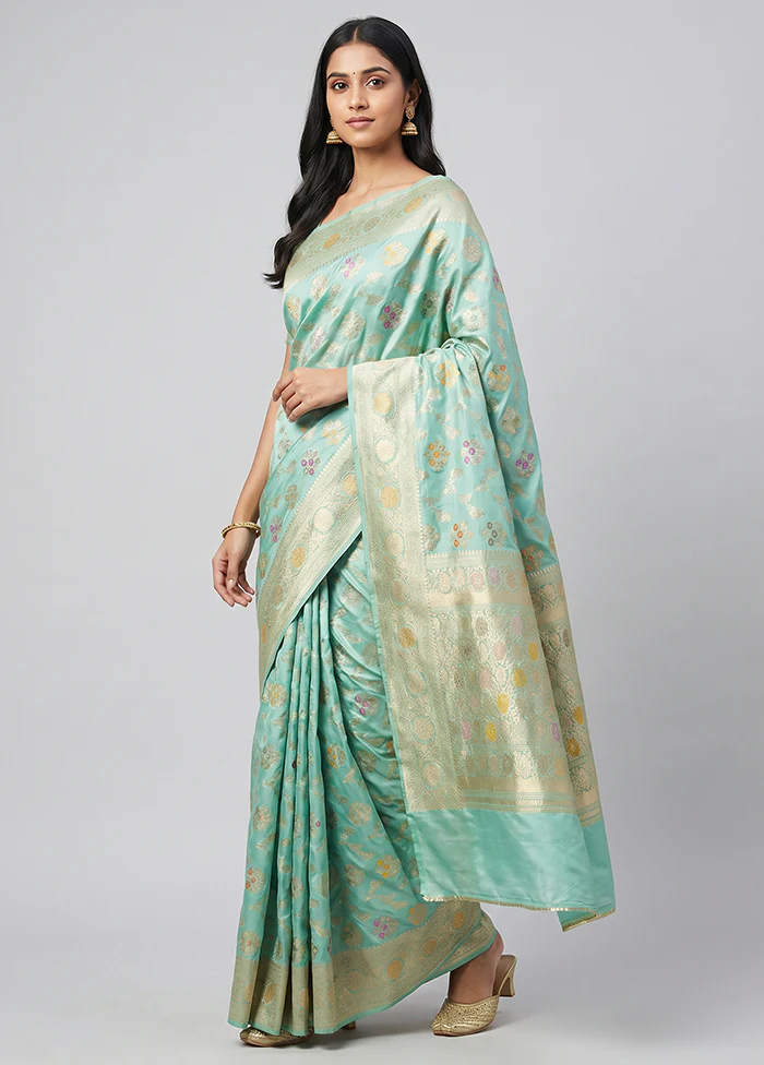 Green Handloom Katan Pure Silk Saree With Blouse Piece