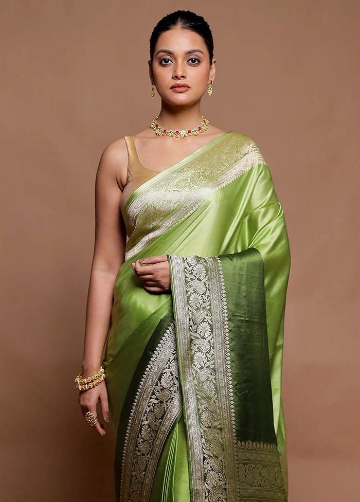 Green Handloom Katan Pure Silk Saree With Blouse Piece - Image 2