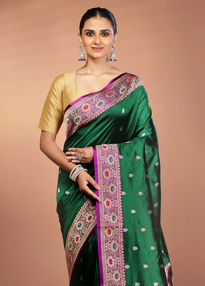 Green Handloom Katan Pure Silk Saree With Blouse Piece
