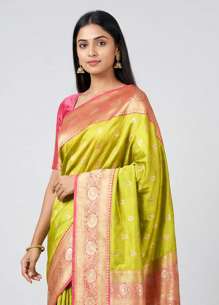 Green Handloom Katan Pure Silk Saree With Blouse Piece - Image 2