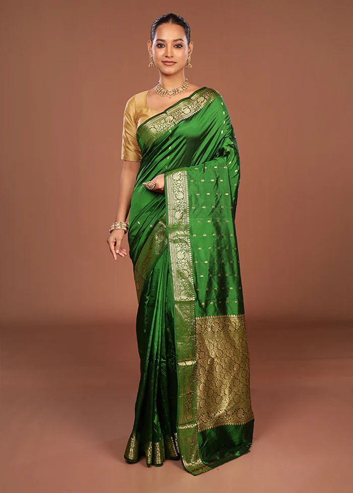 Green Handloom Katan Pure Silk Saree With Blouse Piece - Image 2
