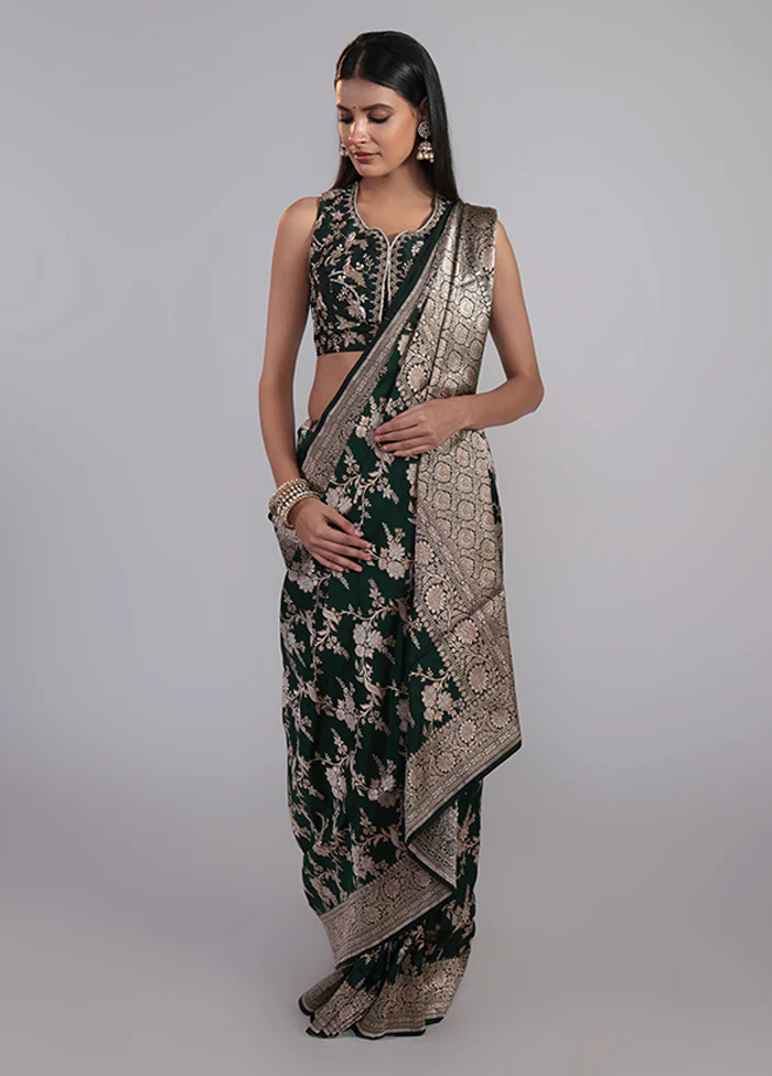 Green Handloom Katan Pure Silk Saree With Blouse Piece