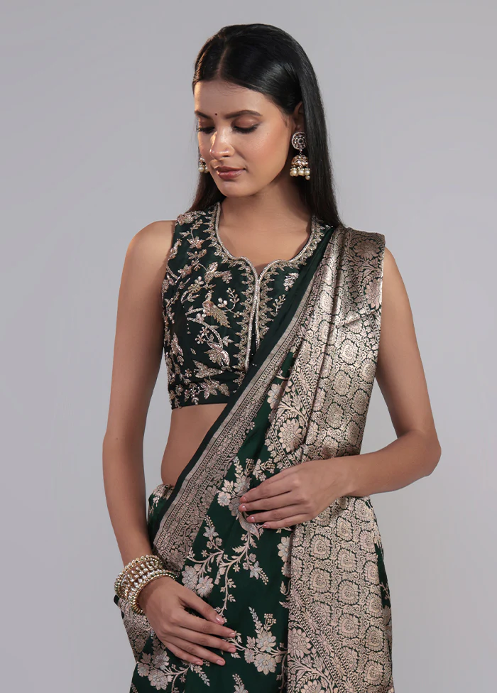 Green Handloom Katan Pure Silk Saree With Blouse Piece - Image 2
