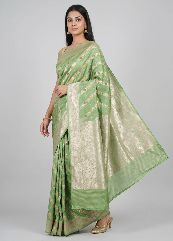 Green Handloom Katan Pure Silk Saree With Blouse Piece